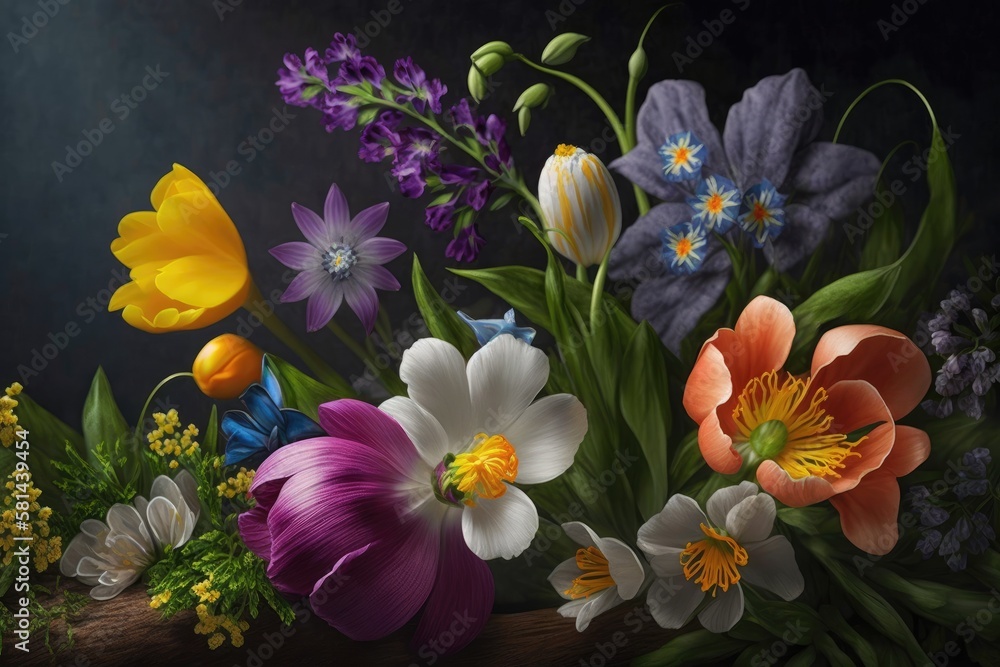 spring flowers as a backdrop. Generative AI