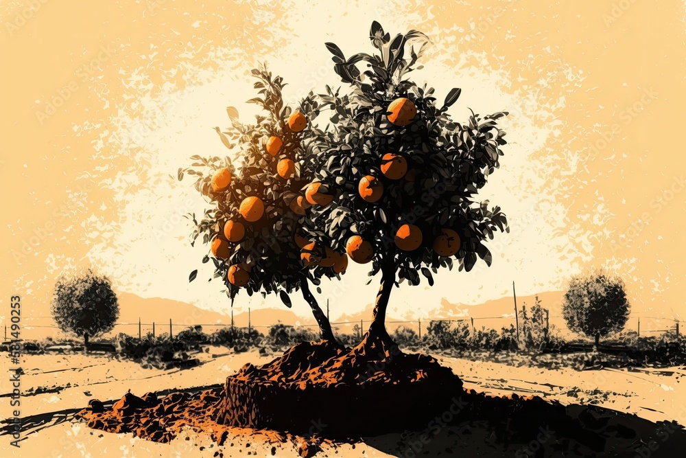 Orange tree planting in the sun. Generative AI