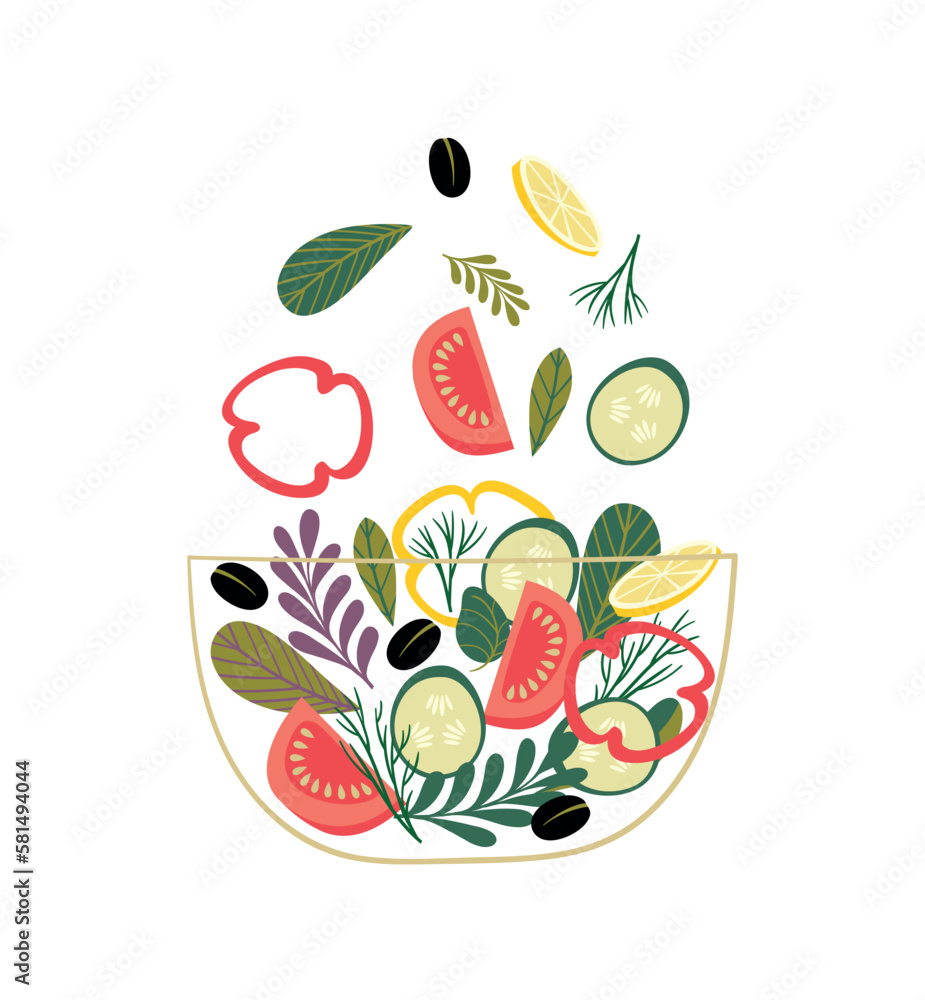 Vector illustration of vegetable salad. Healthy food. Isolated design