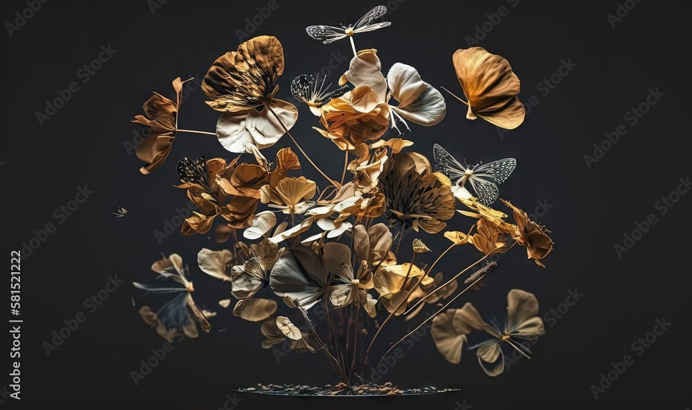  a vase filled with lots of different types of flowers on top of a black tablecloth covered tableclo