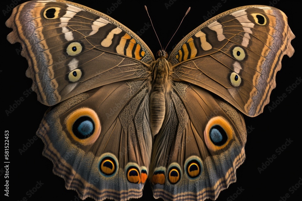 Caligo eurilochus butterfly (tribe Brassolini of subfamily Morphinae), a very huge butterfly that li