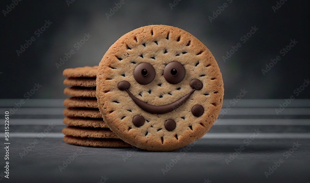  a stack of cookies with a smiling face on top of it and a stack of cookies on the bottom of the ima