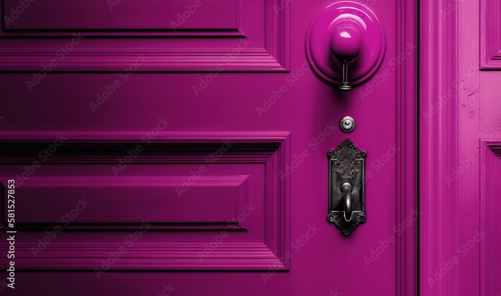  a purple door with a black handle and a black door handle on its side and a black door handle on t