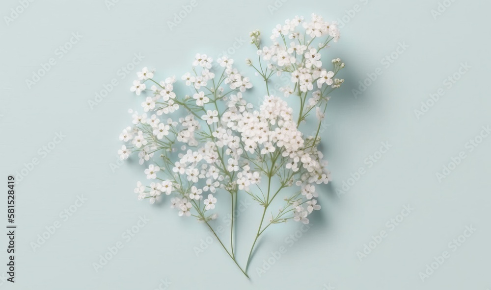  a bunch of small white flowers on a blue background with space for a text or a picture to put on a 