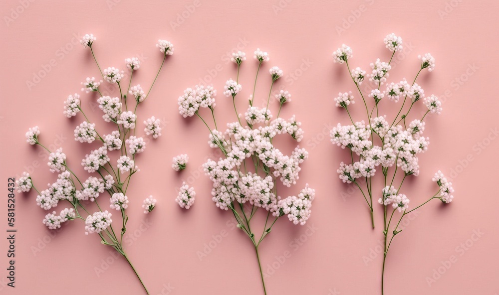  a group of white flowers on a pink background with space for a text or a picture or a picture to pu