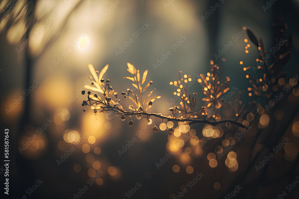 Abstract Blurred Background With Bokeh From Deep Forest. Illustration AI Generative