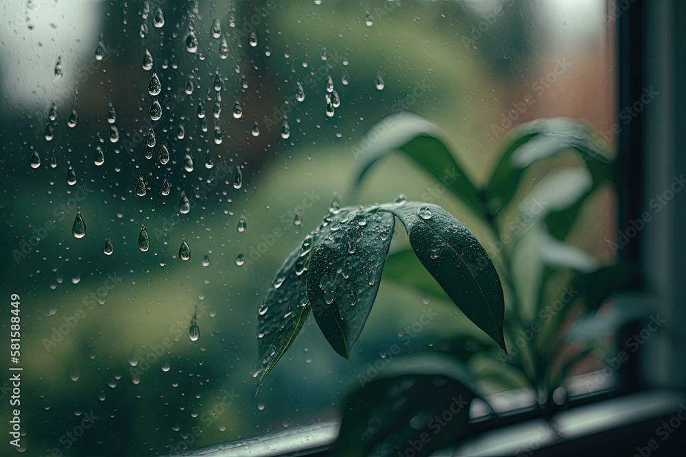 Atmospheric minimal backdrop with rain droplets on glass. Illustration AI Generative