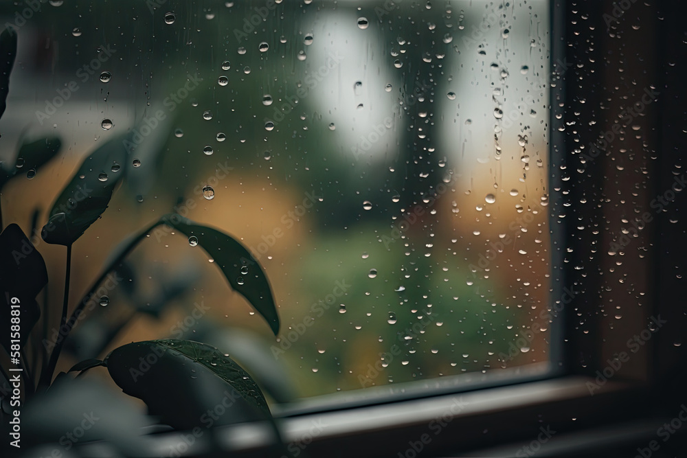 Atmospheric minimal backdrop with rain droplets on glass. Illustration AI Generative