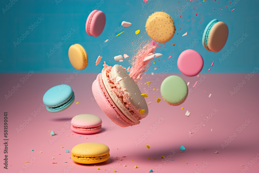 Colorful delicious French dessert macaron or macaroons. Illustration AI Generative