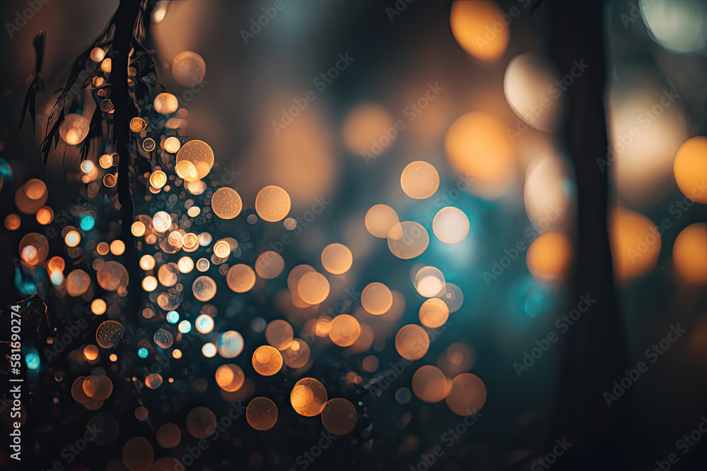 Abstract Blurred Background With Bokeh From Deep Forest. Illustration AI Generative