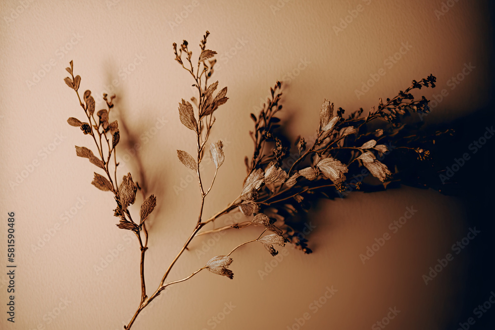 Beautiful branches of a dry plant on the background. Illustration AI Generative