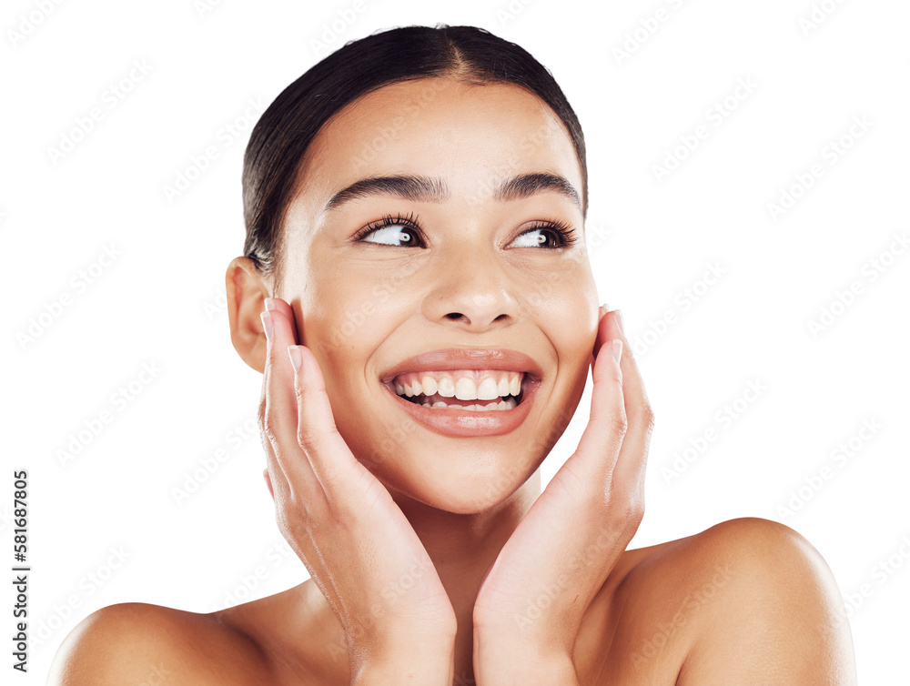 Skincare, natural beauty and idea of smiling woman with glowing, healthy skin isolated on a png back