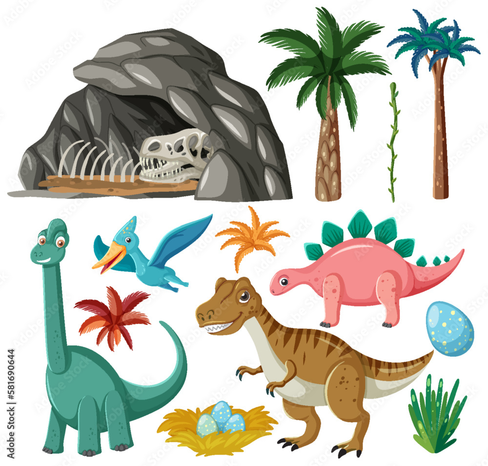 Dinosaurs and Natural Elements Vector Collection