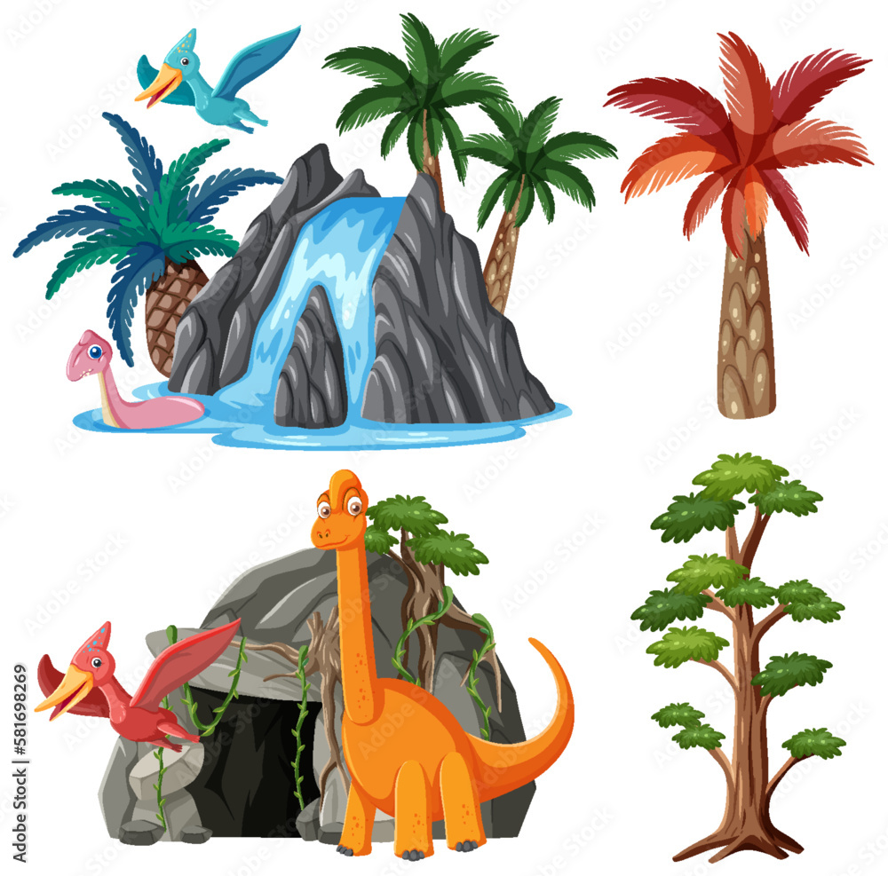 Dinosaurs and Natural Elements Vector Collection