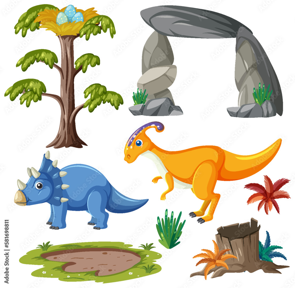 Dinosaurs and Natural Elements Vector Collection