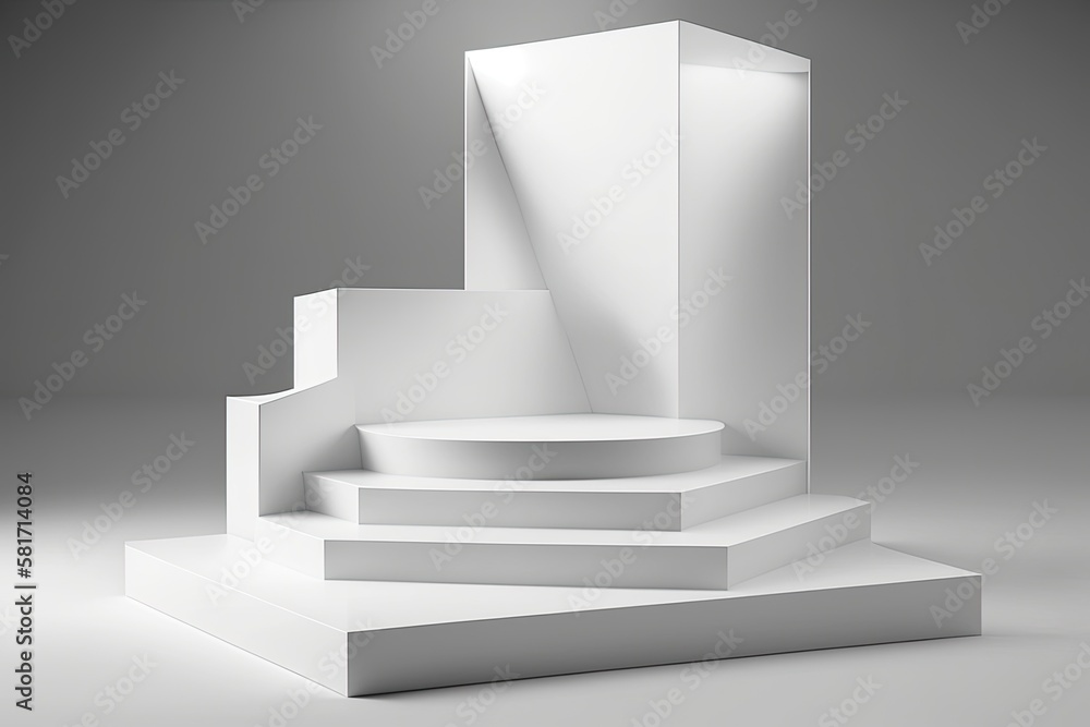 White podium platform for product displays in an abstract modern style. Generative AI