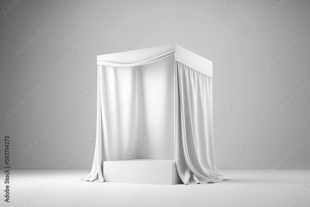 a picture with a white blank background A podium in front of a white fabric background can be used t