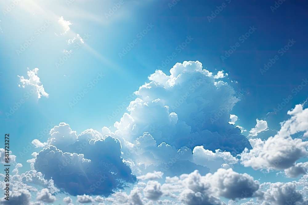 image of a daytime sky with white clouds and a clear blue hue for backgrounds. Generative AI