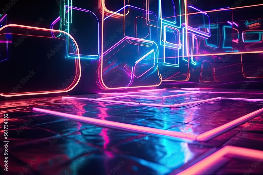 Concept of a neon background. neon disco lights in the background. Generative AI