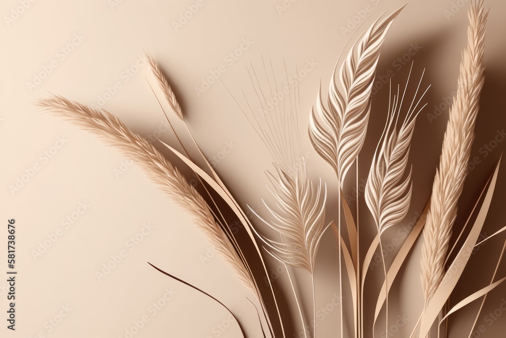 Reeds and dry pampas grass against a beige background. lovely pattern in calming tones. elegant, mon