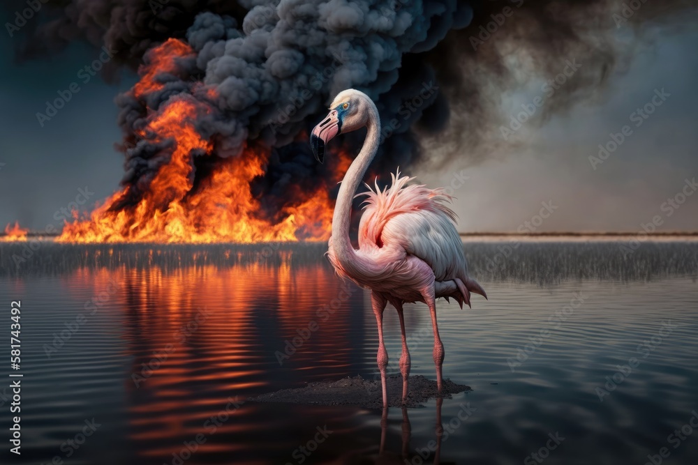 In Mar Menor, Europes largest saltwater lagoon, a single wild Greater Flamingo stands alone and sta