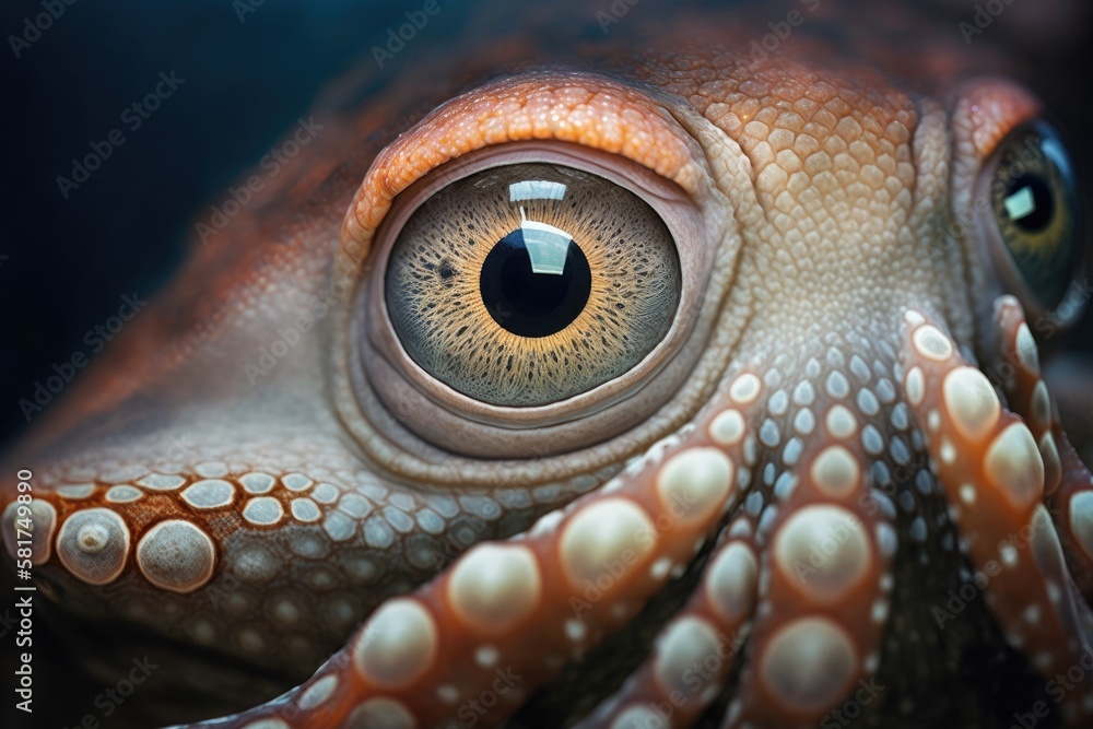 close up of a large eyed octopus head that has just been caught. Generative AI