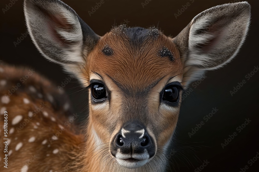 this image shows a baby deer up close. Generative AI