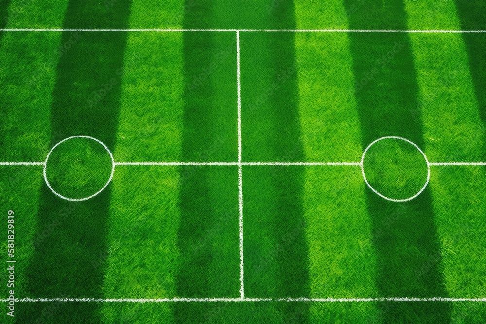 Background of a green grass soccer field in the summer. Generative AI