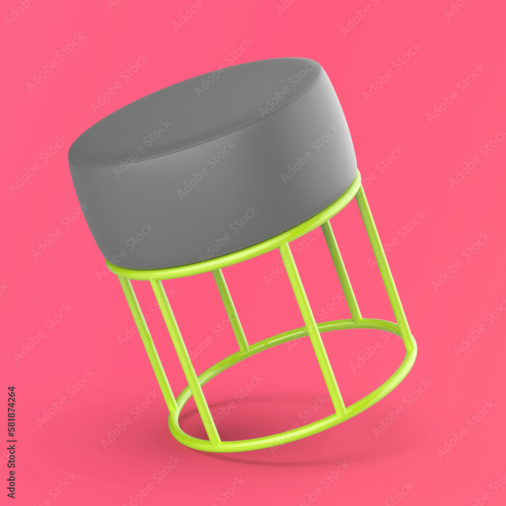 Colorful leather stool on pink background