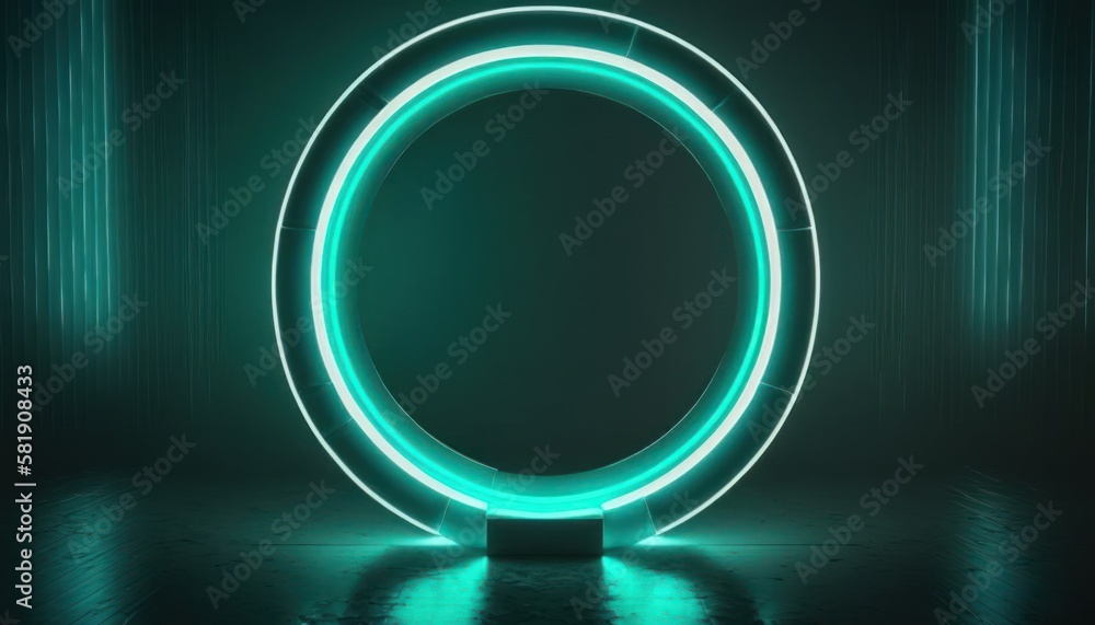 Glowing neon ring light in tunnel. 3d render. Futuristic abstract wallpaper