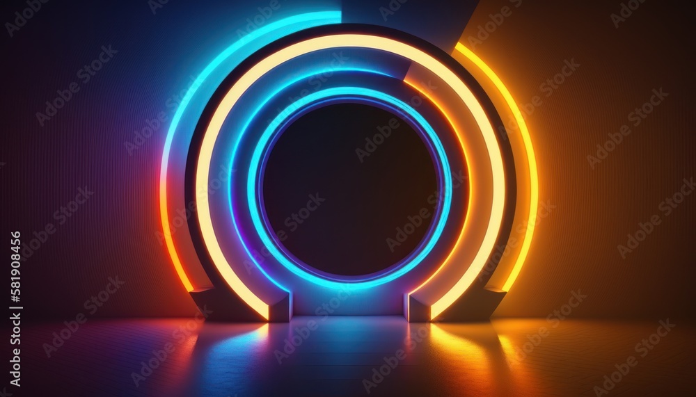 Glowing neon ring light in tunnel. 3d render. Futuristic abstract wallpaper