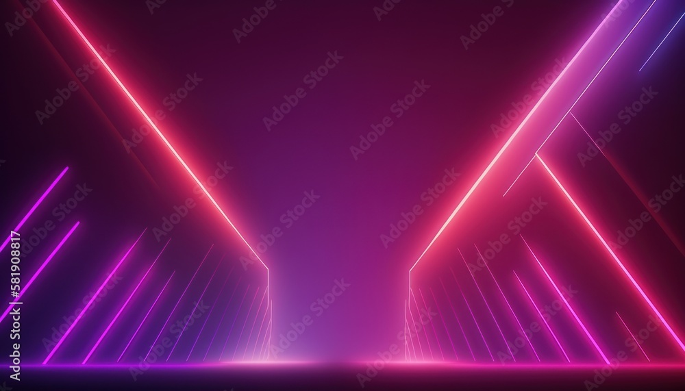 Abstract pink-purple background with  neon lines and fog, synthwave