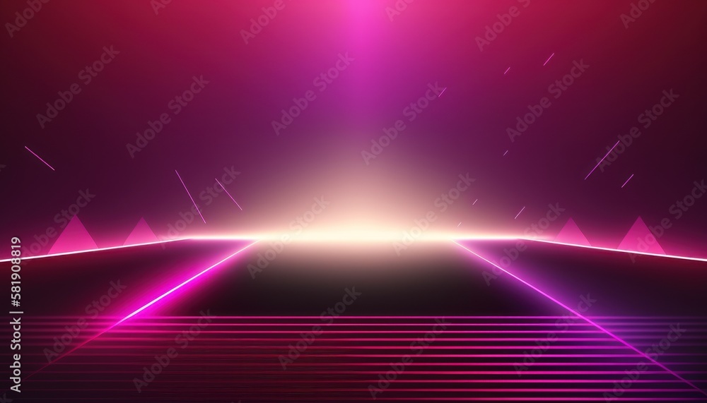 Abstract pink-purple background with  neon lines and fog, synthwave