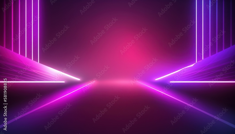 Abstract pink-purple background with  neon lines and fog, synthwave