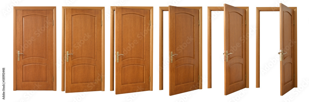 Collage of wooden door on white background