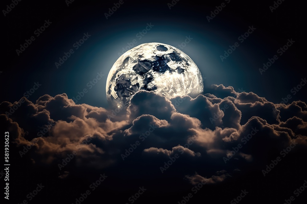 Full moon surrounded by clouds. Generative AI