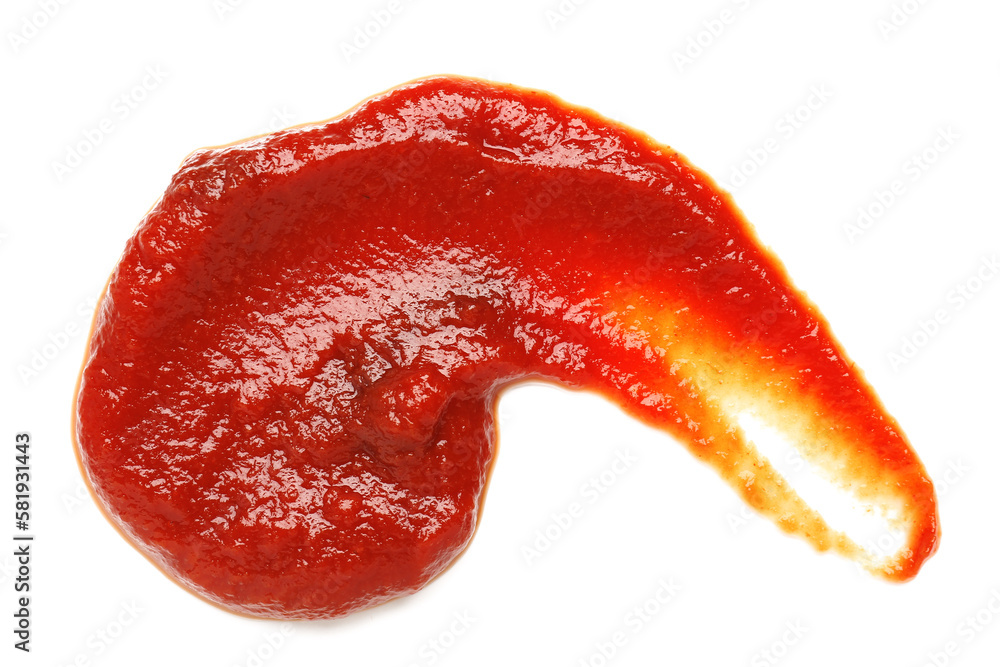 Sample of tasty tomato paste isolated on white background