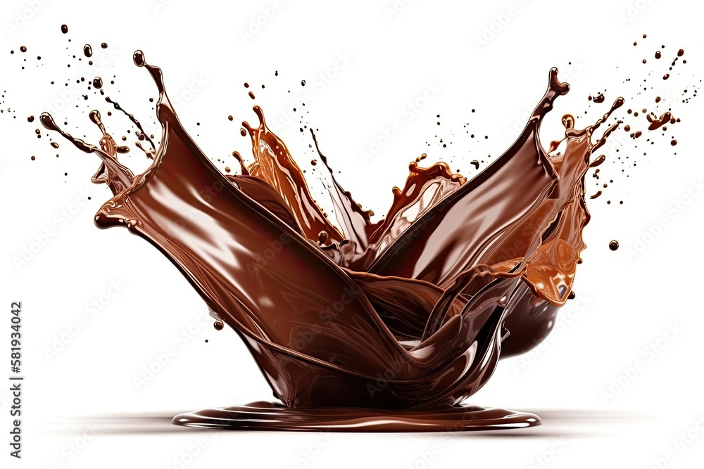 Splash of hot, dark chocolate or coffee on a white background. Generative AI