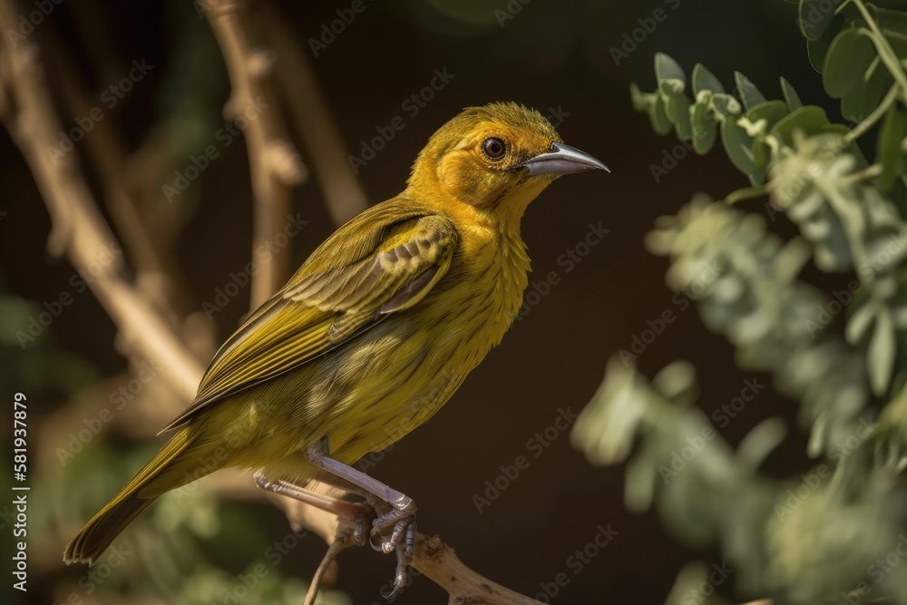 The Weaver Bird on a branch. Generative AI