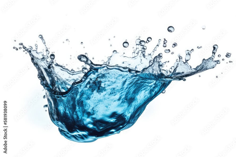 Isolated blue water splash on a white background. Generative AI