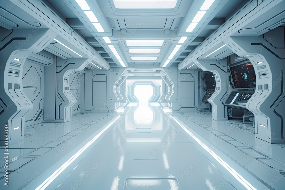 empty stage in the future. Sci fi interior concept with modern background technology from the future