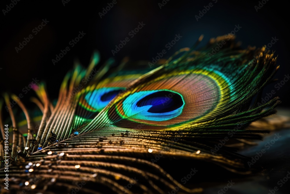 India, 26 February 2021 Macro photography, Closeup, Peacock feather, Peafowl feather, Bird feather, 