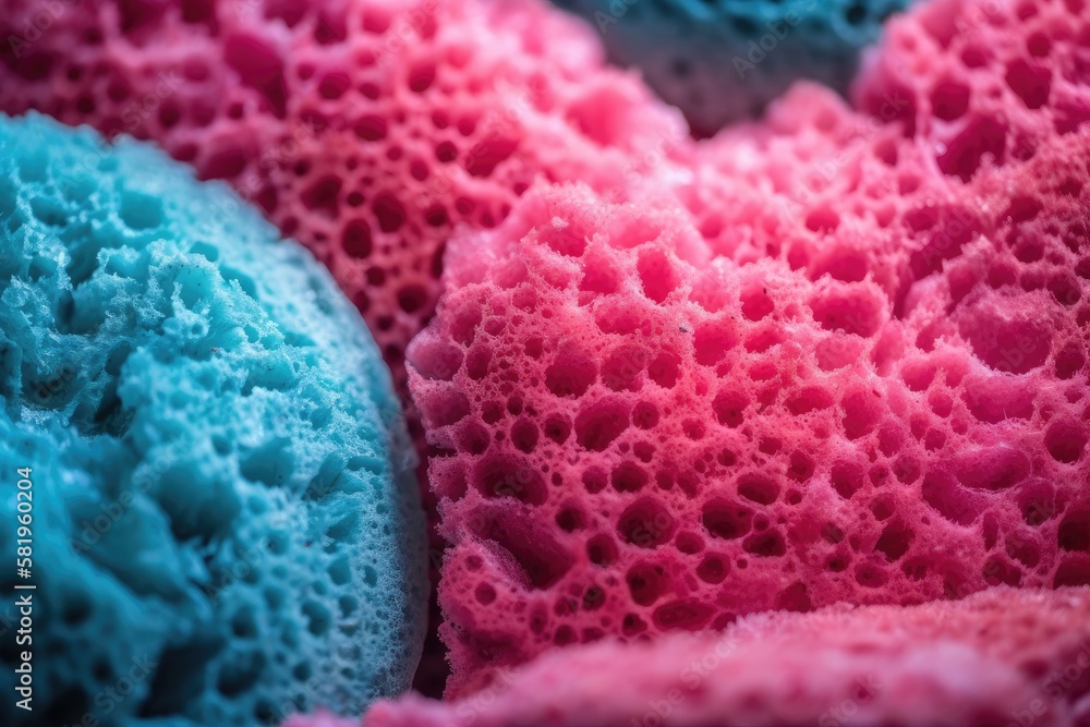 macro photography and pink sponge. Generative AI