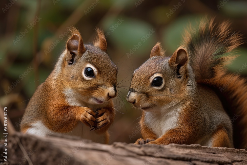 two adorable squirrel couples. Generative AI