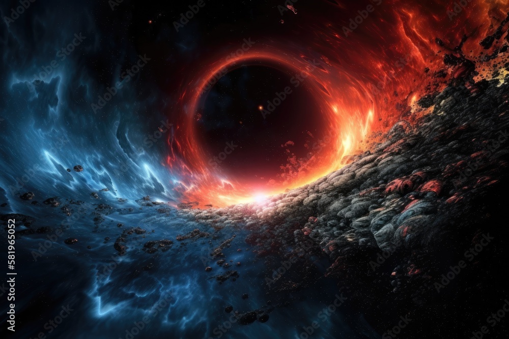 Space themed wall murals. Black hole in space with a flare. This images components were provided by