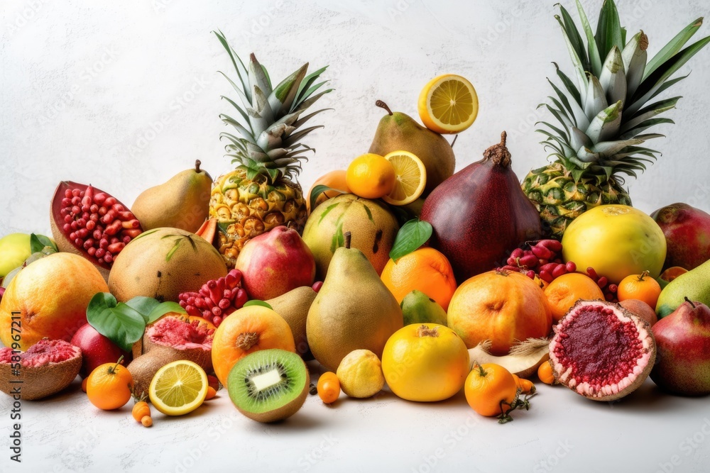 Pineapple, kiwi, lemon, lime, orange, papaya, coconut, pomegranate, and carambola are used in a crea