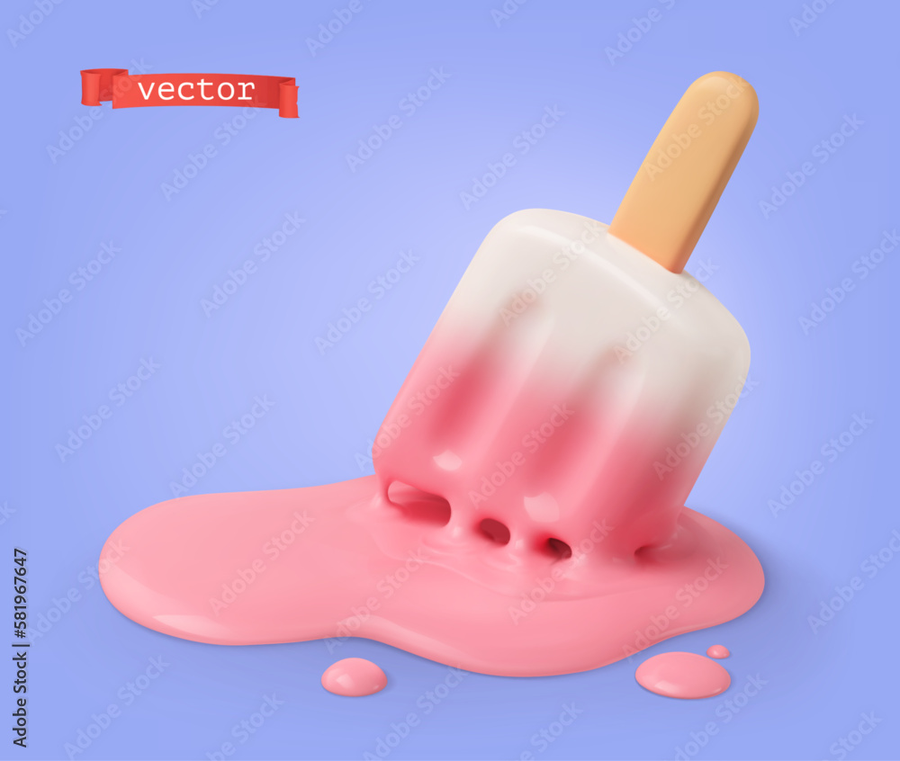 Melted ice cream 3d cartoon vector icon