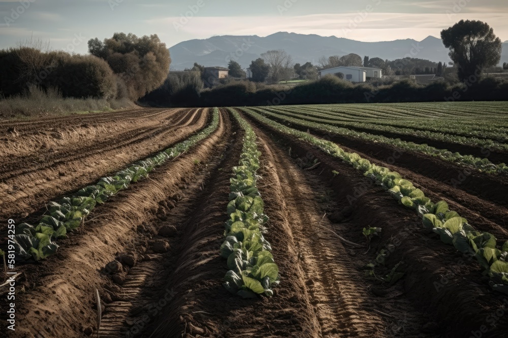 Lettuce cultivation field in the agricultural field of Baix Llobregat in the town of Sant Boi de Llo