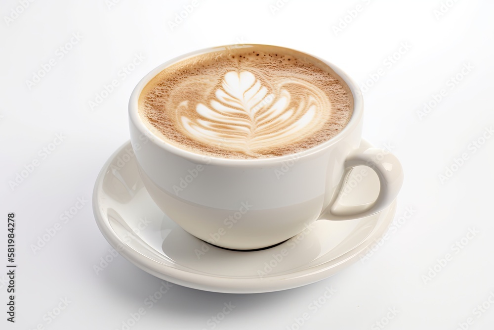 Cappuccino froth in a white cup, isolated on a white background. Generative AI