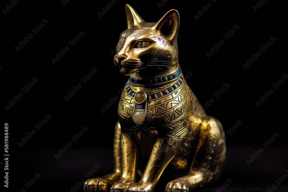 Egyptian cat figurine over a white background. Generative AI